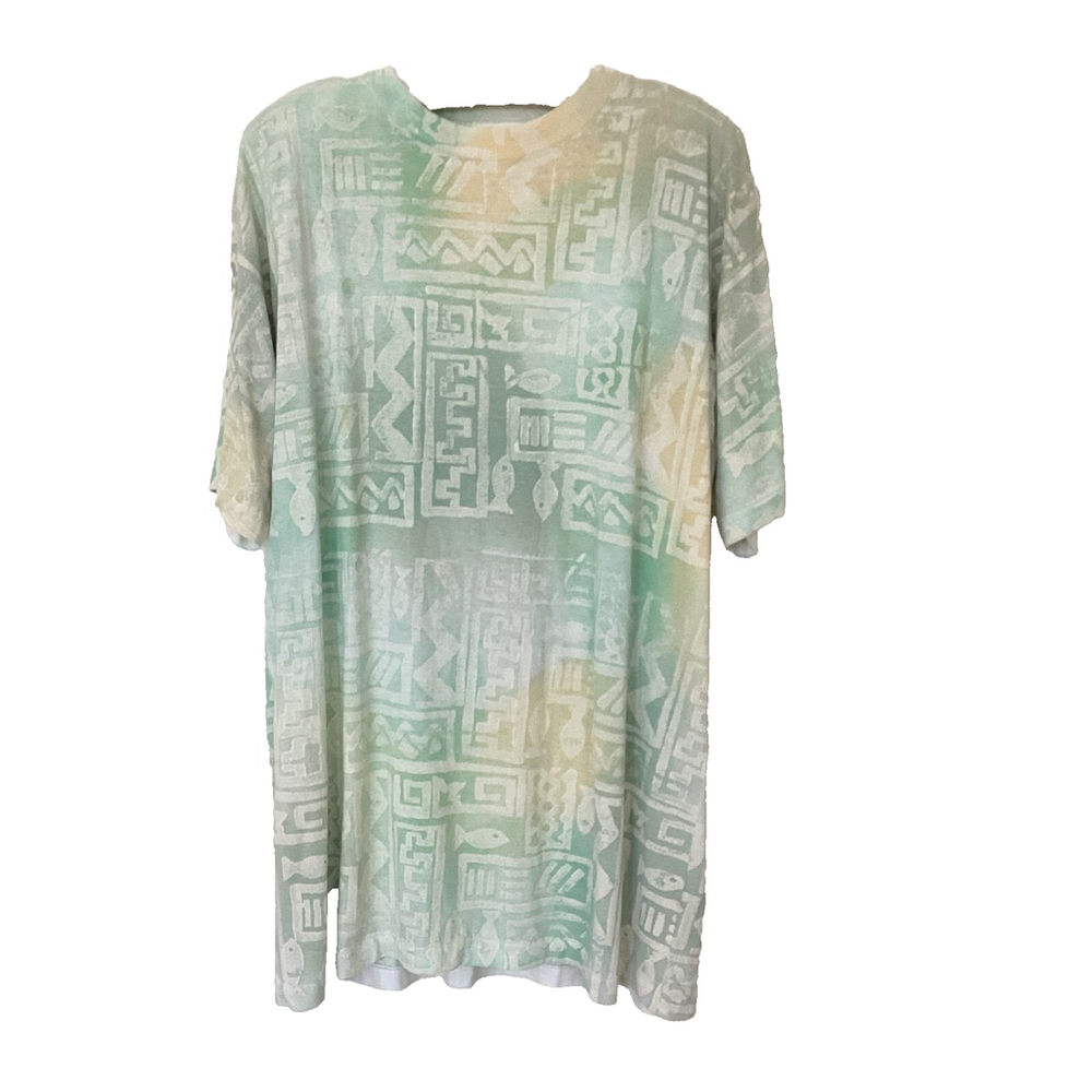 Somerset Short Sleeve Tunic, Cover-up, Dress - Soft Green, Yellow & White Size L